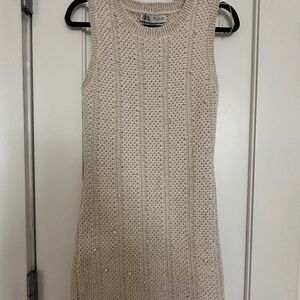 Zara Beige Knit Sleeveless Mini Dress